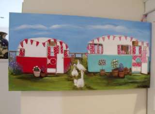 Jayne Wharton Painting provincial, Shabby roses flags Retro Caravan 