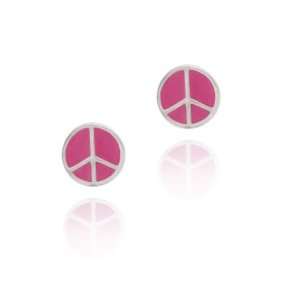    Sterling Silver Pink Enamel Peace Sign Symbol Earrings: Jewelry