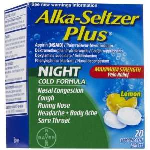 Alka Seltzer Plus Night Cold Formula Lemon 20 ct. (Quantity of 5)