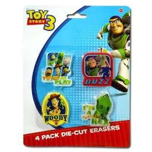  4pk Toy Story 3 Die Cut Erasers on a Blister Card Office 
