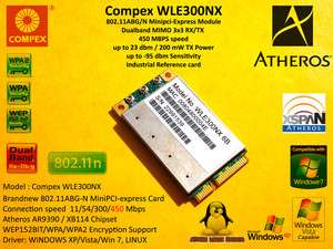   WLE300NX Atheros AR9390 XB114 Mini Card 450 Mbps 802.11N ABG  
