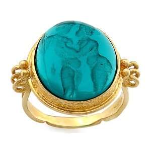   14k Yellow Gold Aqua Venetian Glass Ring, Size 8.5: Jewelry