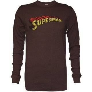 Superman Distressed Name Logo Mens Long Sleeve Thermal T Shirt by 