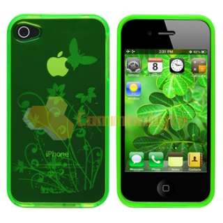 White Coat +Green Flower Hard TPU Skin Case Cover For iPhone 4 4S 