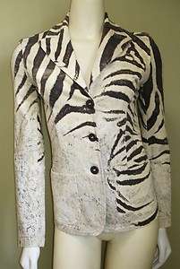 ROBERTO CAVALLI Stretch Cotton Tiger Striped Animal Print Jacket XS S 