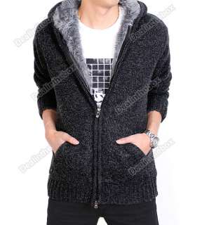 Fashion Mens Double Zipper Design Wool Knitted Sweater Hoodie Jacket 