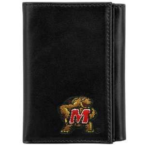   Terrapins Black Leather Embroidered Tri Fold Wallet