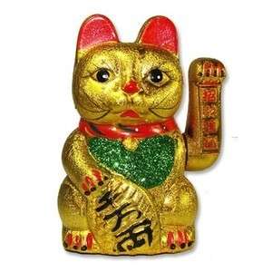   Ceramic Maneki Neko Fengshui Lucky Cat Hand Waving 7in #15126 J2604