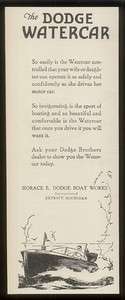 1925 Horace E. Dodge Watercar runabout boat print ad  