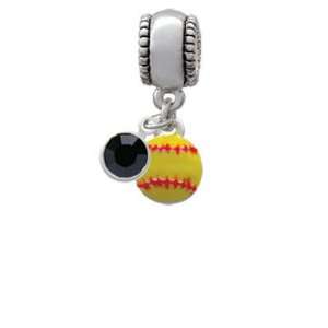  Mini Softball optic yellow European Charm Bead Hanger with 