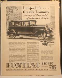 Vintage 1929 Pontiac Automobile Auto Advertising Ad Car  
