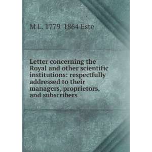   managers, proprietors, and subscribers M L. 1779 1864 Este Books