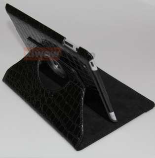 Black 360°Rotating Stand Crocodile Leather Magnetic Smart Case Cover 