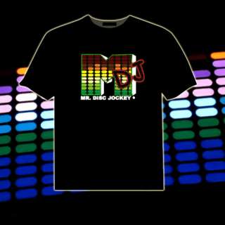   DJ Music Sound Activated LED Light Up and Down EL Cotton T Shirt wa