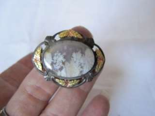 victorian Art nouveau Mourning? sterling moss agate 10k blackhill gold 
