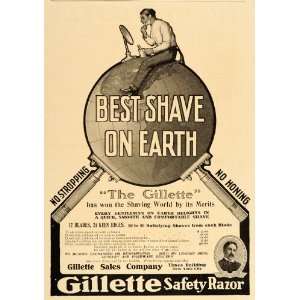1906 Vintage Ad Gillette Safety Razor Shaving Earth   Original Print 