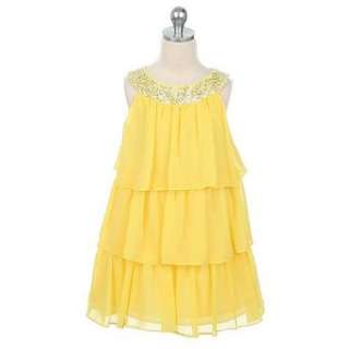  Sweet Kids Girls Yellow Tiered Sequined Easter Occasion 