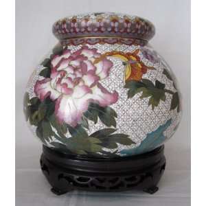  7 1/2 Beijing Cloisonne Cremation Urn White W/flower and 