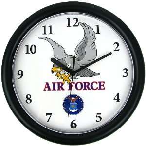 Deluxe Chiming US Air Force Clock Featuring Eagle Mascot  