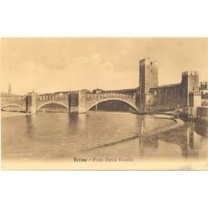   Vintage Postcard Ponte Castel Vecchio Verona Italy 