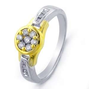  14K Yellow and White Gold 0.34 Carat Diamond Cluster Ring 