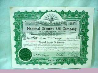 NATIONAL SECURITY OIL CO. STOCK SHARE CERTIFICATE  