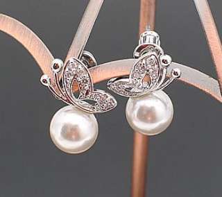 Fashion Alloy Pearl Butterfly Stud Earrings + Necklace  
