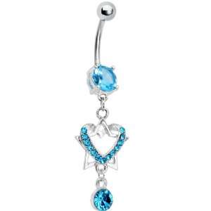  Aqua Gem Falling Star Heart Drop Belly Ring: Jewelry