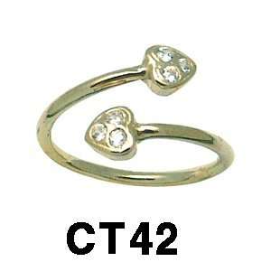  14k Double Heart Toe Ring with Cubic Zirconia (yellow gold 