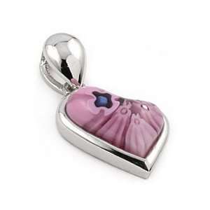  Pink Murano Glass Millefiori Small Curved Heart Sterling 