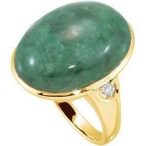 Stunning Russian Green Jadeite & Round Diamond Ring skillfully set in 