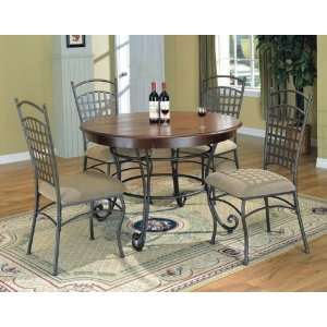  5pc Antique Brown Wood & Metal Round Dining Table w/Lattice 