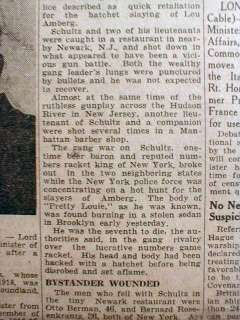 1935 newspaper Gangster DUTCH SCHULTZ KILLED by NJ MOB  
