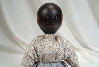 Primitive Folk Art Black Americana Doll   signed  