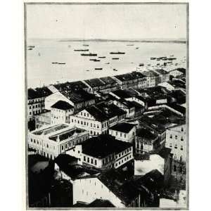 1917 Print Bahia Harbor Aerial Boat Brazil Atlantic Ocean View Rooftop 