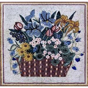   34x36 Flowers Basket Art Tile Stone Mosaic Marble