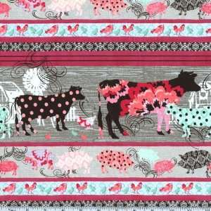  45 Wide Urban Farms Border Stripe Pink Fabric By The 