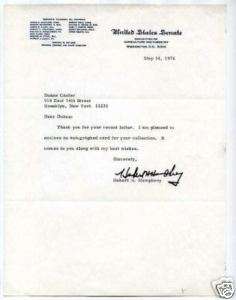 Hubert Humphrey US Vice President Signed Autograph TSL  