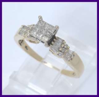 14k Princess Round & Baguette Diamond Wedding Ring .54c  
