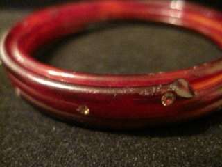 Vintage, Celluloid, cherry amber and rhinestone, coiled, bangle 