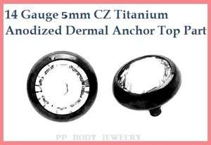 5mm Flat CZ.14G Titanium Anodize Dermal Anchor Top Part  