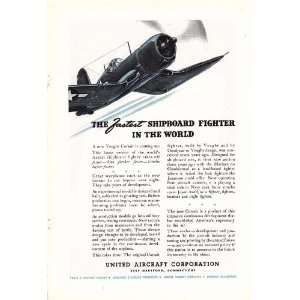 1945 WWII Ad United Aircraft Corporation Navy Vought Corsair Shipboard 