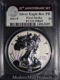 2011 P American Eagle 25th Anniversary Silver Coin   PCGS PR69 Reverse 