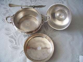 Antique Victorian Silver Plate Butter Dish Bright Cut W/ Antique 