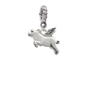  Silver Flying Pig   2 D Charm Dangle Pendant Arts, Crafts 