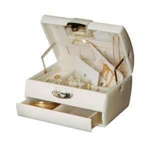   Faux Leather Jewelry Trunk with Auto Drawer in Ivory