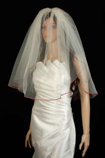 2T Colorful Diamond White Elbow Bridal Veil Red Ribbon  