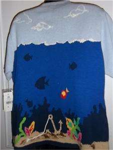 SUSAN BRISTOL Undersea Fish Ocean Sunken Treasure Sweater XL NWT $135 