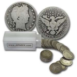  $10 Pre 1901 Barber Quarters   90 Silver 40 Coin Roll (Avg 