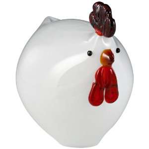  Large Red and White Opaque Glass Hen